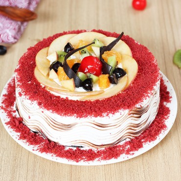 Mix Fruit With Red Velvet Cake